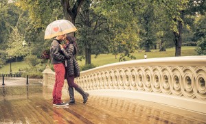 Couple Sharing Romantic Emotions In A Rainy Day In Central Park,